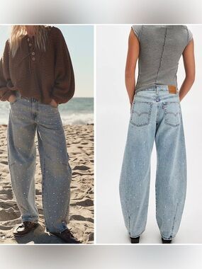 Levi's NWT Baggy Dad Barrel Jeans with Crystal Embellishment Dazzle Me, 25 x 32